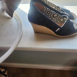 TOMS Black Wedge Espadrilles